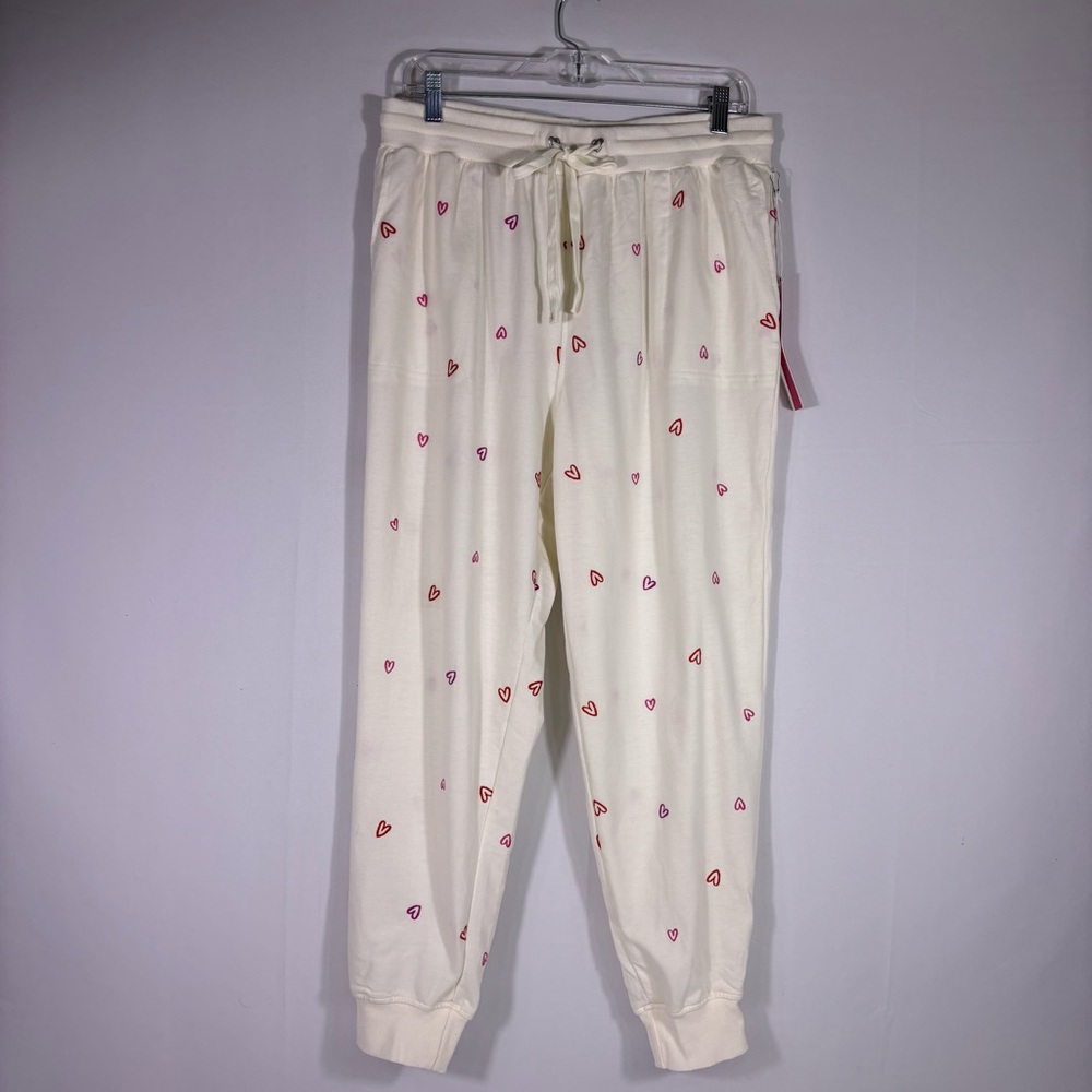 NWT Jane & Delancey White Joggers with Heart Pattern Size Large